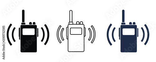 Vector illustration of walkie talkie icons in black, white, and blue