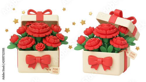 3D 카네이션 선물 박스 리본 어버이날 스승의날 가정의달