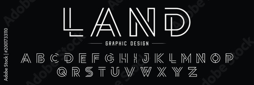 Double line monogram alphabet and tech fonts. Lines font regular uppercase and lowercase. Vector illustration. 