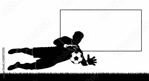 Silhouette of a soccer goalkeeper diving to save a ball