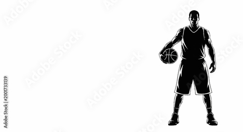 Full body silhouette of a basketball player holding a ball