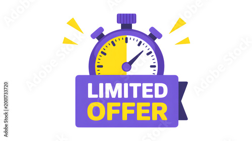 Limited offer promotion with a stopwatch icon indicates urgency and a special deal for marketing and sales campaigns