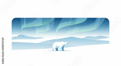 Polar bear in Arctic landscape.