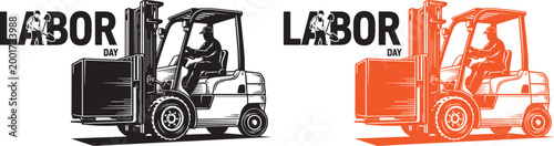 Forklift illustration labor and industrial work depicted in black and orange