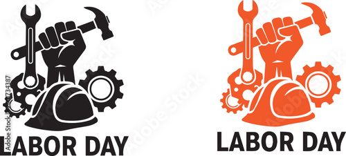 Labor day illustration celebrating workers with tools and robotic imagery