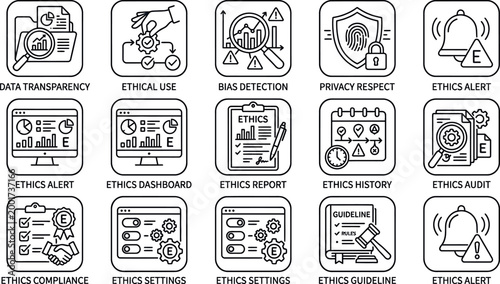 Ethics icons for business compliance.
