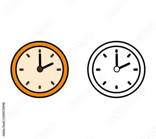 Cartoon Icon Time And Alarm Wall Clock Coloring Art Simple Digital Design