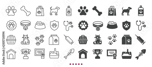 Pet icons collection. Multi series icons. Line and glyph solid web icons collection