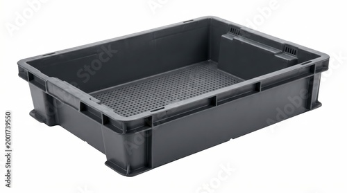Dark gray plastic storage container on white background