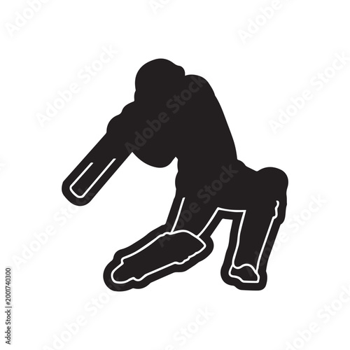 Dynamic Cricket Batsman Silhouette Action Pose. 