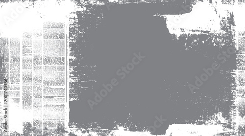 Distressed newspaper texture with grey overlay and visible text fragments grunge vintage