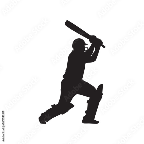 Dynamic Cricket Batsman Silhouette Action Pose. 