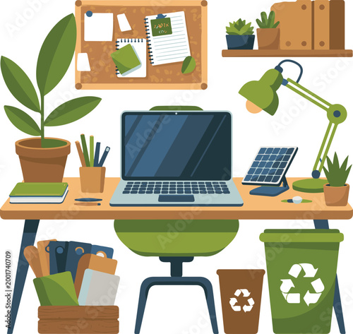 Eco-friendly home office desk with recycling bin