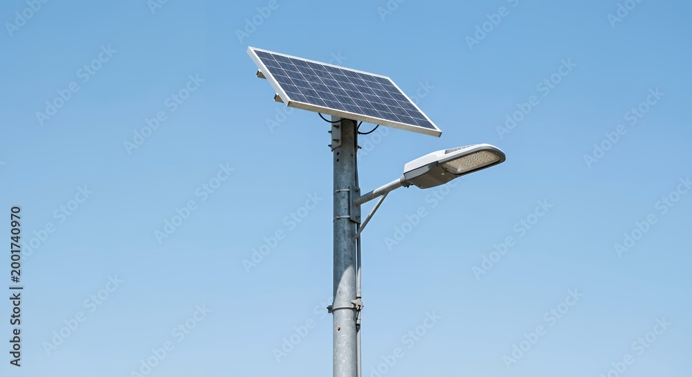 Obraz premium modern solar street light with panel under clear blue sky