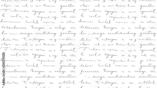 Seamless pattern of handwritten cursive text in grey ink on a white background handwriting writing letter