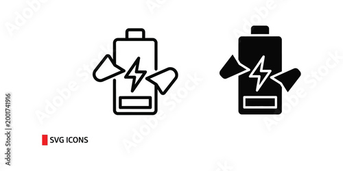 Battery with lightning bolt and broken symbol icons