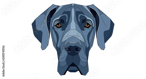 Great Dane Dog Portrait, Blue Geometric Style, Isolated White Background
