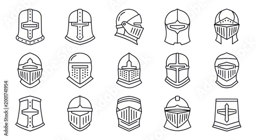 Medieval Knight Helmets Collection: Historical Warrior Armor Icons