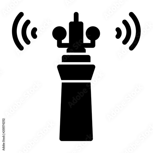 Radio Tower icon illustration. This is a vector single icon with a solid style. It is suitable for various purposes, including website design, mobile app design, and logo design.