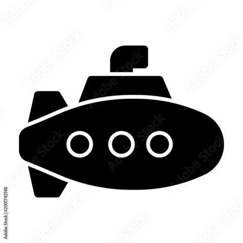 Submarine icon illustration. This is a vector single icon with a solid style. It is suitable for various purposes, including website design, mobile app design, and logo design.