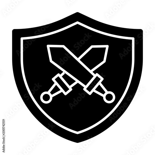 Shield icon illustration. This is a vector single icon with a solid style. It is suitable for various purposes, including website design, mobile app design, and logo design.