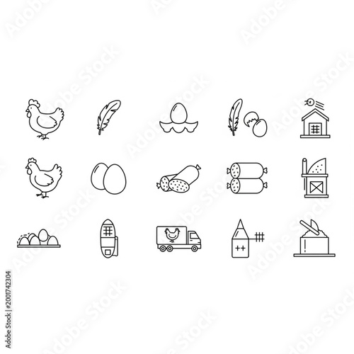 Minimal Poultry Farm Outline Icons Vector Design