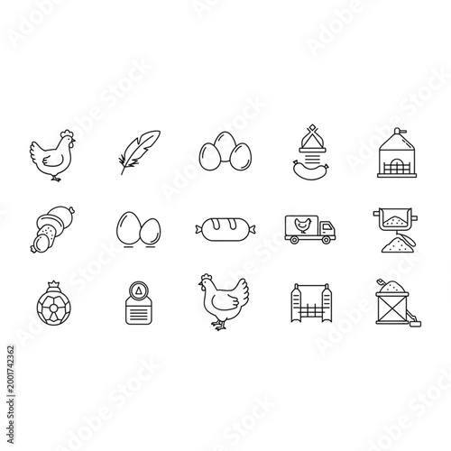 Minimal Poultry Farm Outline Icons Vector Design