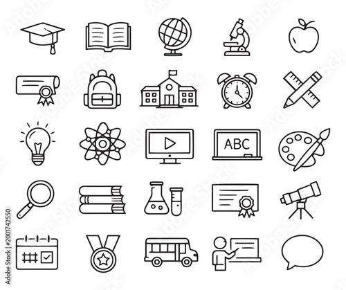 education school academic learning university graduation student line icons