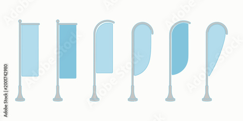 Promotional Feather Flags Vector Template Set, Isolated Mockups of Sail, Blade, Teardrop and Quill Shapes for Event Design, Advertising Displays and Outdoor Marketing