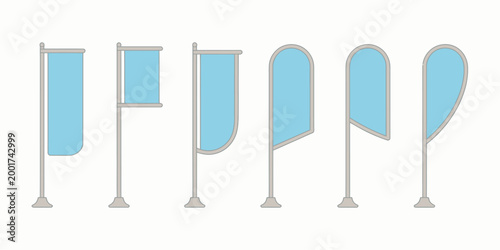 Promotional Feather Flags Vector Template Set, Isolated Mockups of Sail, Blade, Teardrop and Quill Shapes for Event Design, Advertising Displays and Outdoor Marketing