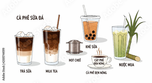 Variety of Vietnamese Iced Drinks.
