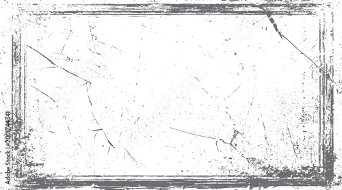Distressed grunge frame with scratches and speckles on white background border texture