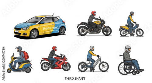 Tableau sur toile Collection of diverse vehicles and transportation modes.