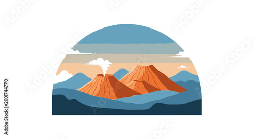 Volcanic Mountain Landscape Illustration.