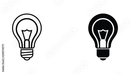 Set of light bulb icons featuring outline and solid fill design for creative concepts and business ideas isolated on white background