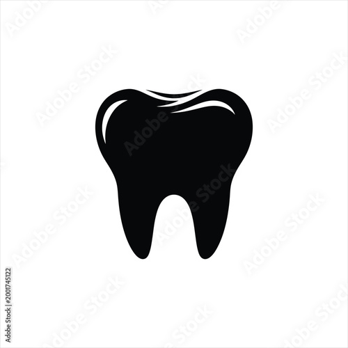 Black silhouette of a human tooth with illustration medicine treatment