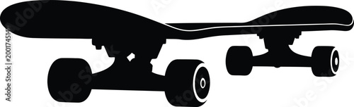 Black silhouette of a skateboard with wheels and deck design