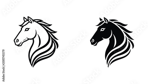Powerful horse head profile outline and silhouette symbolizing strength freedom and spirit