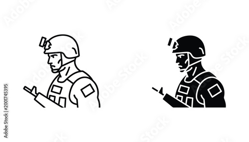 Soldier in tactical gear wearing combat helmet profile view vector illustration