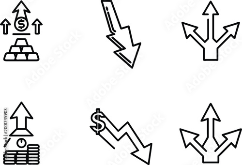 Business Trend Analysis Pack with Rising Arrows and Forex Conversion Symbols