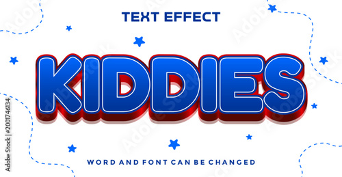 Kiddies 3D Text Effect with Bold Blue Typography and Star Elements on White Background