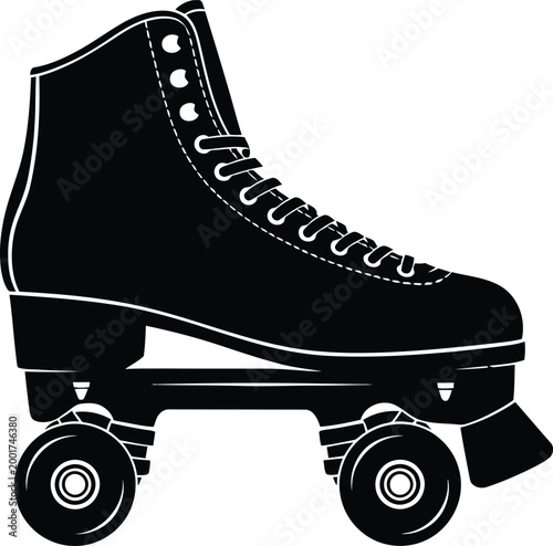 Vintage black roller skate silhouette on a white background