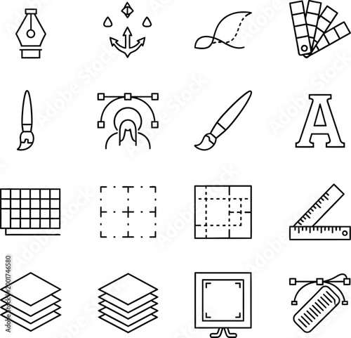 Design icons: vector, brush, anchor, palette, layout