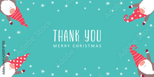 christmas greeting card with cute christmas dwarf in winter vector illustration