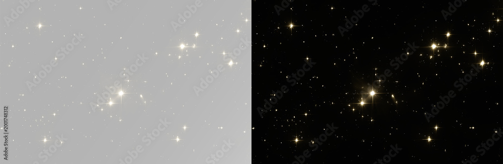 Naklejka premium Golden Glitter Sparkles with Magical Fairy Dust Effect and Twinkling Star Particles for Festive Christmas Holiday and Wedding Invitation Design Overlays