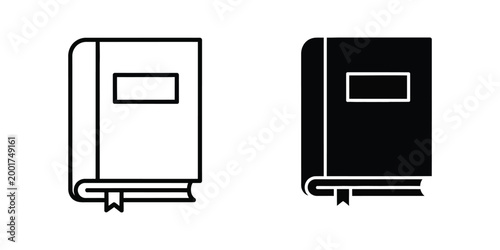 Black and white notebook icon with ribbon bookmark