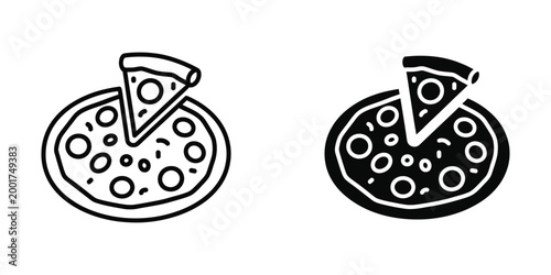 Two slice of pizza illustrations with different toppings