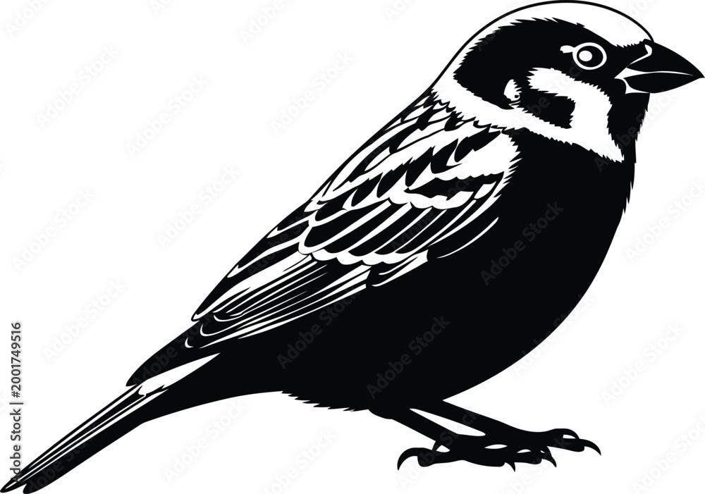 Obraz premium Vintage sparrow silhouette a detailed black and white illustration