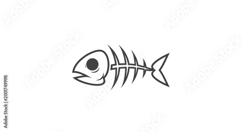 Fotografía Minimalist fish skeleton illustration on white background, simple line art, seaf