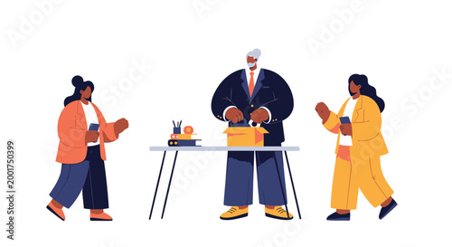 Flat design office workers, people at work, business team, coworkers in meeting